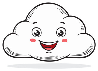 Fototapeta premium Cute smiling cartoon cloud character with a happy face. Cheerful floating weather mascot vector illustration.