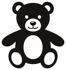 Obraz premium Simple black and white teddy bear icon. Cute sitting stuffed toy silhouette for children and baby themes.