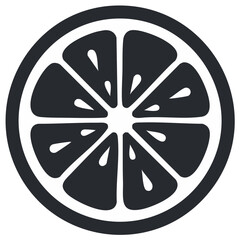 Obraz premium Simple black and white icon of a round citrus fruit slice with seeds