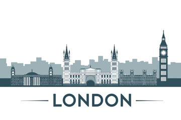 Obraz premium A stylized illustration of the London city skyline featuring iconic landmarks.