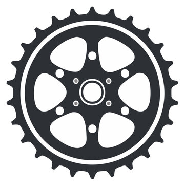 Dark gray bicycle sprocket icon with teeth, mechanical gear part illustration