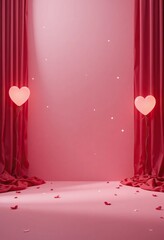 Romantic Pink Curtain Background with Heart Lights