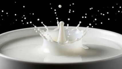 Milk Crown Splash in Slow Motion on White Background