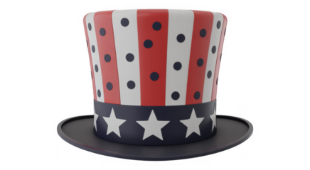 Red white and blue hat with stars and polka dots isolated on a transparent background