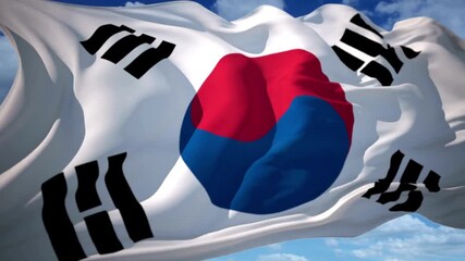 South Korean national flag waving in the wind