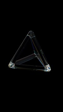 3d Transparent rotating glossy wired object rings with dispersion effect. Rainbow colors reflection glass. 3d render animation loopable Vertical video