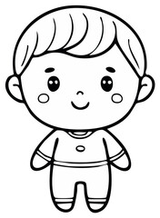 Obraz premium Cute cartoon boy character with smiling expression, outline vector illustration