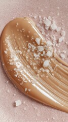 Salt and caramel experiment on pink ceramic lab tile