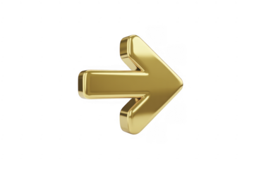 Golden right arrow symbol isolated on a transparent background