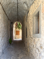 Fototapeta premium Chios Island, Greece. Narrow medieval alley in Mesta Village