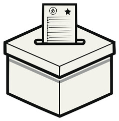 Illustrated ballot box with ballot. Voting and election concept.