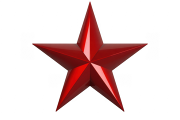 Red star shape with sharp points isolated on a transparent background