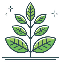 Vibrant green plant illustration with fresh leaves and stem representing natural growth and sustainability