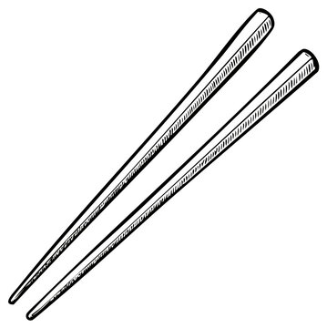 Simple line drawing of a pair of wooden chopsticks angled on a white background