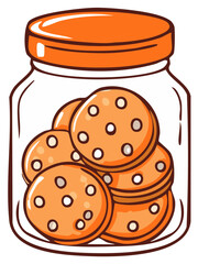 Illustration of Cookies inside a Glass Jar with Orange Lid, Cartoon Style