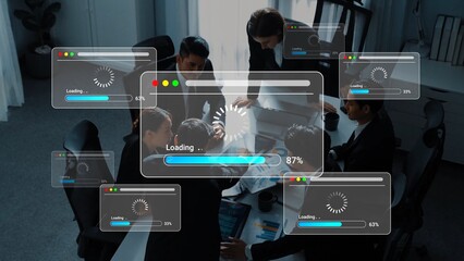 Team Collaboration in Modern Office with Digital Loading Indicators Depicting Progress on a Project in an Efficient Work Environment Gluon.