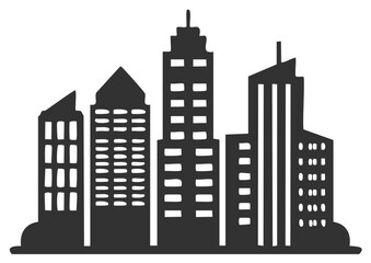 Fototapeta premium Black silhouette of a contemporary urban city skyline with diverse modern buildings