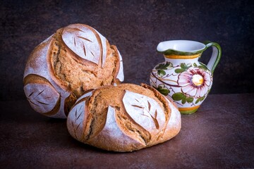 Background with two breads from wheat flour	