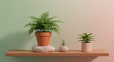 Fototapeta premium Indoor Plants on Wooden Shelf
