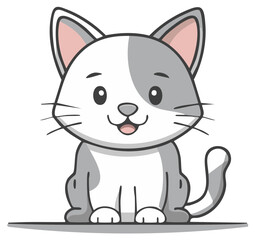 Obraz premium Delightful gray and white cat vector cartoon illustration with charming whiskers and a sweet smile for various creative projects