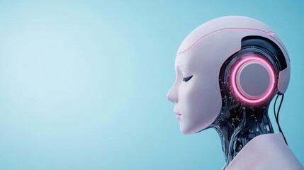 Futuristic Robot Head with Circuitry and Neon Lights in Profile View