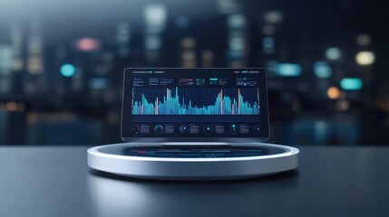 Futuristic Data Analysis Display with Graphs and Digital Interfaces