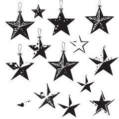 Obraz premium Collection of black hanging star ornaments in a decorative pattern.