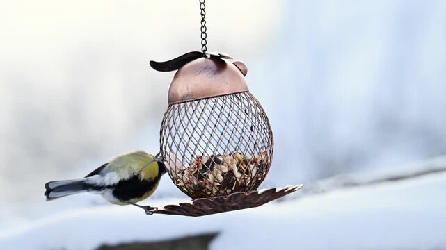 Video of a titmouse with a bird feeder