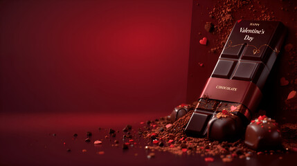 Valentine&rsquo;s Day Chocolate Bar Background with Copy Space, Luxury Sweet Gift Concept, Romantic Dessert Advertising Banner for Marketing, Promotion, E-commerce and Seasonal Love Campaigns
