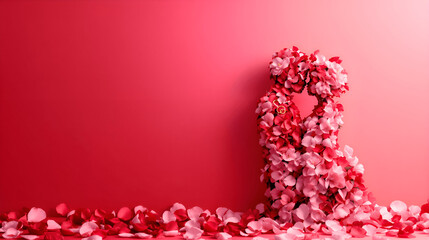 Valentine&rsquo;s Day Floral Heart Made of Rose Petals with Copy Space, Romantic Love Background for Advertising, Marketing Banners, Social Media Campaigns, E-commerce Promotions and Elegant Design
