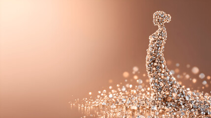 Luxury Abstract Human Silhouette Made of Gold and Diamond Crystals on Soft Neutral Background with Copy Space, Elegant Valentine Concept for Jewelry Branding, Premium Fashion Marketing and High-End Ad