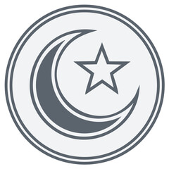 Crescent Moon and Star Islamic Religious Symbol in Circular Emblem Icon Vector Graphic