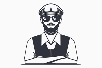 Bearded man wearing a cap and sunglasses stands confidently with arms crossed casually © Kabbo