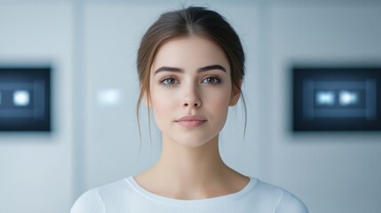 Young Woman with Natural Beauty in Modern Indoor Environment