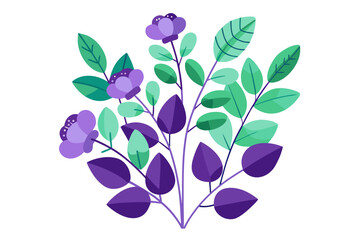 Stylized Eucalyptus Leaves with Purple Wildflowers Illustration