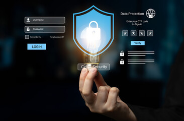 Modern digital security concept illustrating a secure login interface with a padlock symbol, emphasizing the importance of user authentication and data protection. Gantry