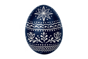 Hand-painted blue pysanka easter egg with floral pattern