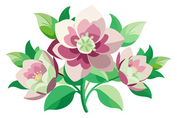 Stylized Hellebore Blossoms in Subtle Greens and Pastel Hues