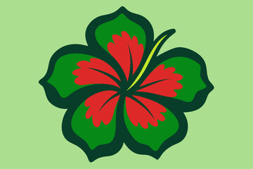 Stylized Ink Drawing of Hibiscus with Green Shading Detail
