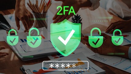 Secure Online Authentication Concept Featuring Two-Factor Authentication with Lock Icons and...