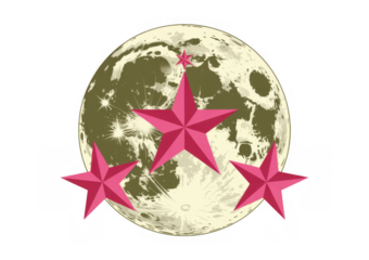 Pink stars on moon background night sky astronomy space isolated on a transparent background