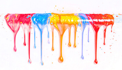 Colorful Dripping Paint Stream Across White.