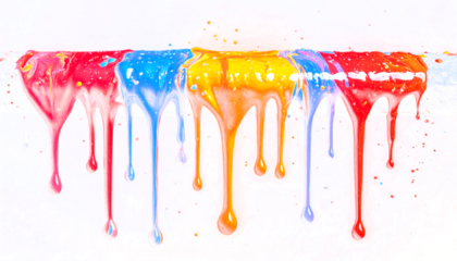 Colorful Dripping Paint Stream Across White.