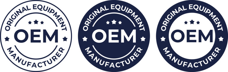 Set of three circular OEM Original Equipment Manufacturer vector stamps and badges