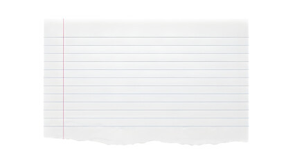 Blank lined paper notebook page isolated on transparent background