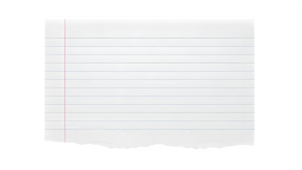 Blank lined paper notebook page isolated on transparent background