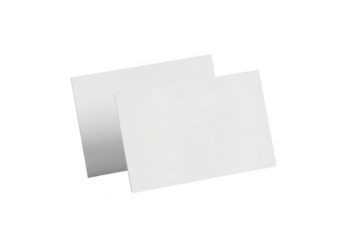 Two blank white paper cards isolated on transparent background
