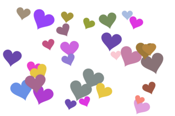 Vibrant array of multi-colored hearts creating a joyful abstract pattern isolated on transparent background