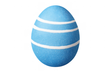 Blue easter egg with white stripes on transparent background
