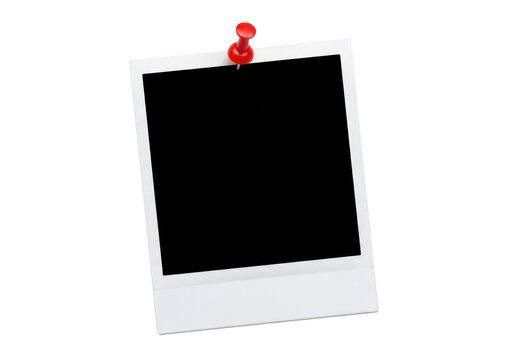Polaroid photo frame with red pin isolated on transparent background